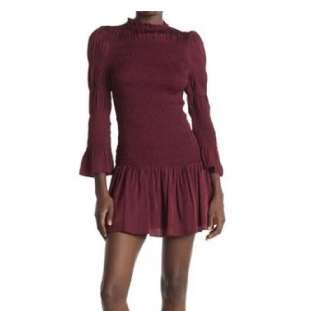 DO+BE Ruched Smocked Dress In Merlot SMALL NWT